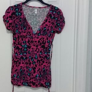 Pink Cheetah Print Short Sleeve Top